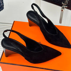 HIGH HEEL 75 MM POINTED- TOE SANDAL IN BLACK SUEDE