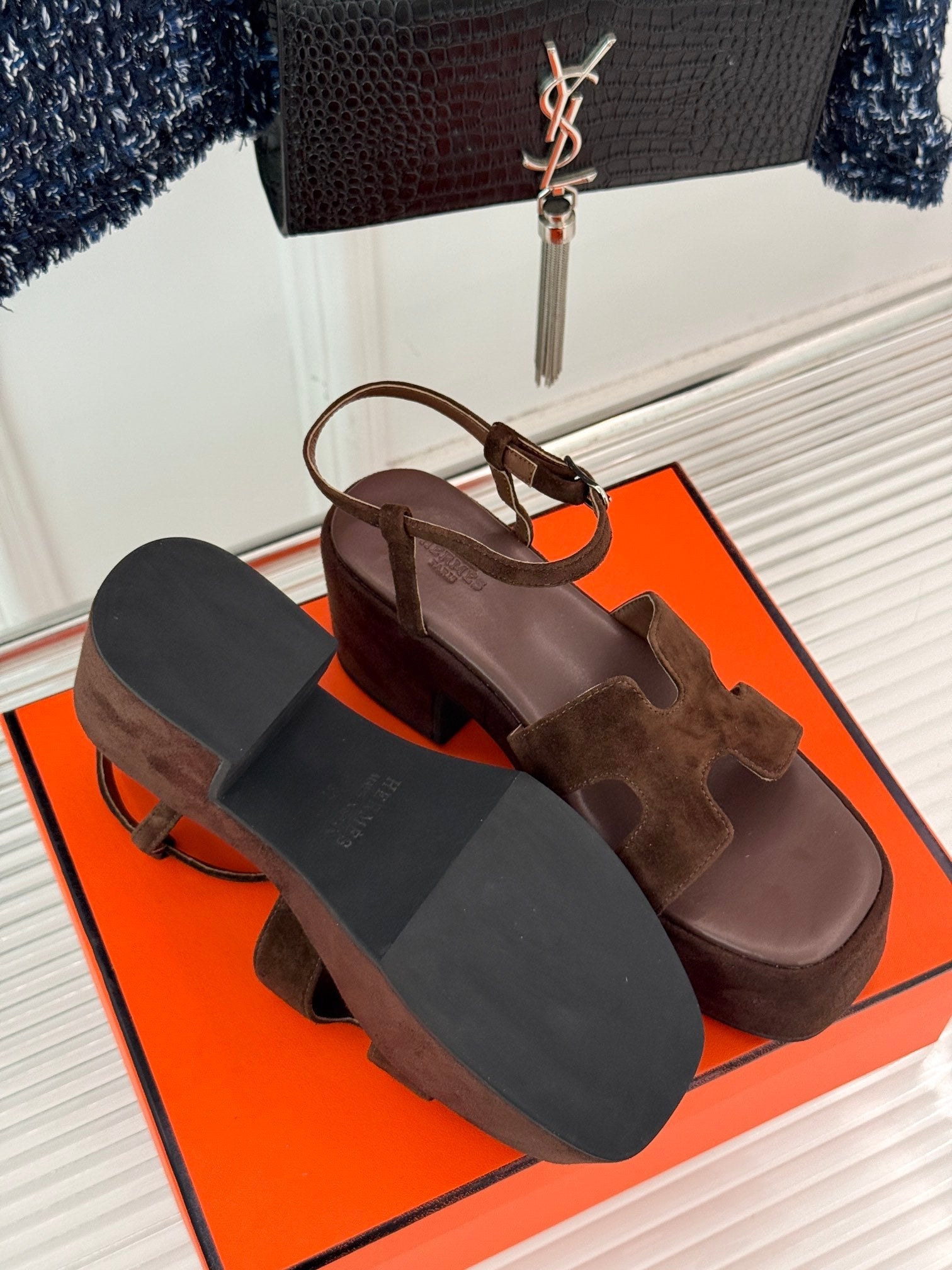 HM 25S JAM 30 HIGH-HEEL SANDAL IN DARK BROWN SUEDE