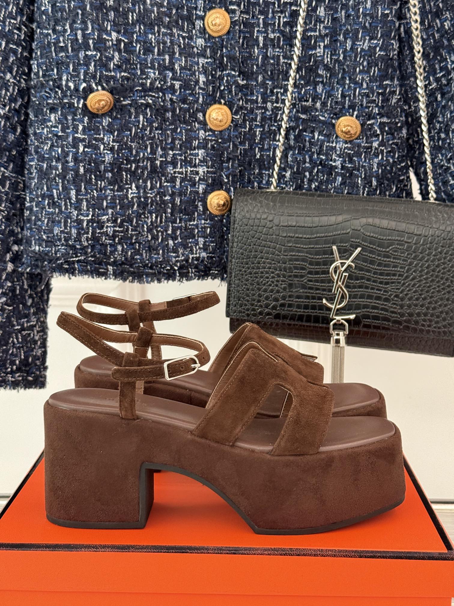 HM 25S JAM 30 HIGH-HEEL SANDAL IN DARK BROWN SUEDE