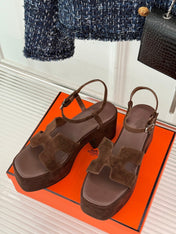 HM 25S JAM 30 HIGH-HEEL SANDAL IN DARK BROWN SUEDE