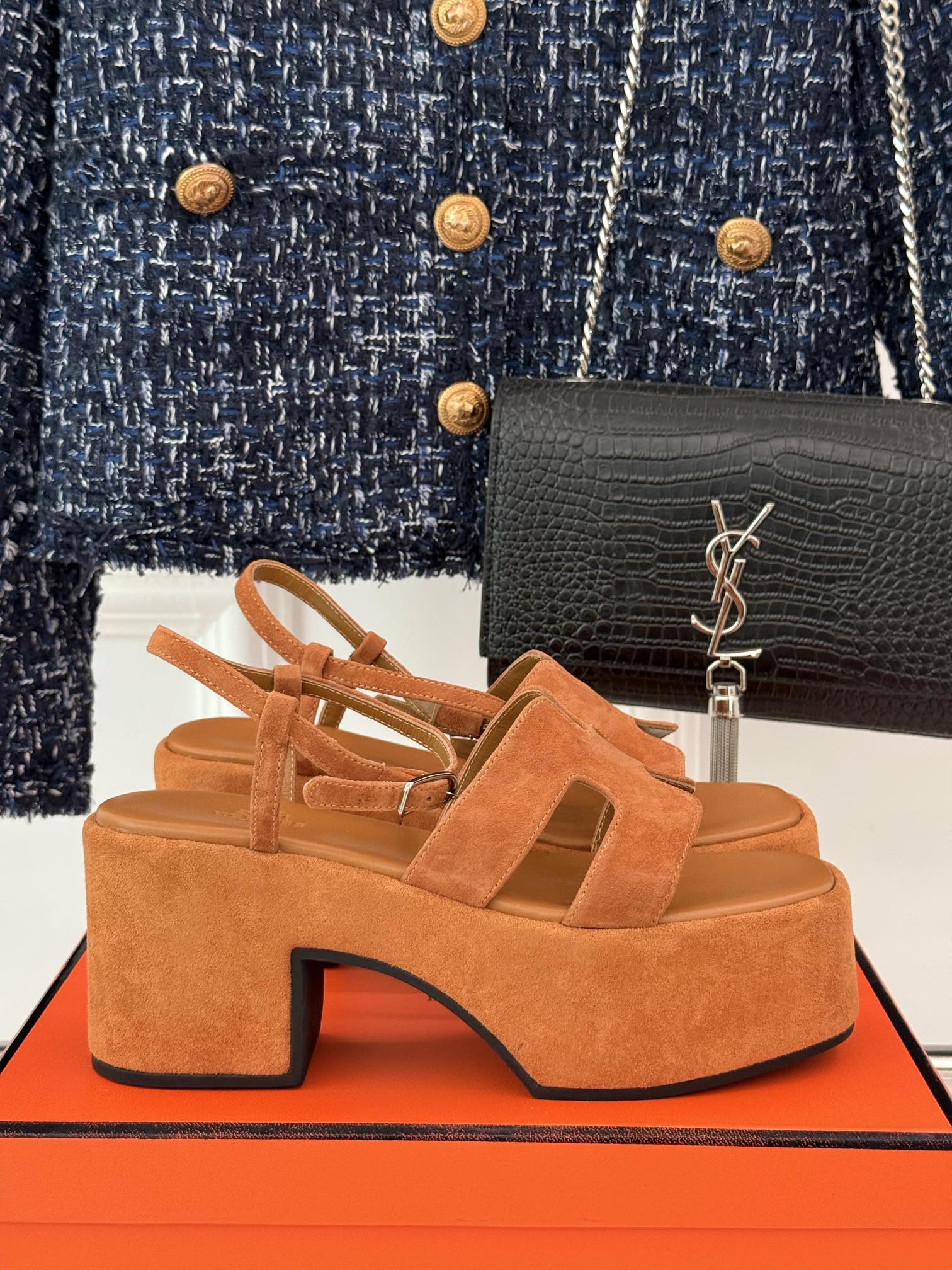 HM 25S JAM 30 HIGH-HEEL SANDAL IN TERRACOTTA ORANGE SUEDE