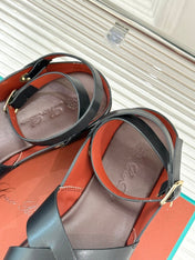 SANDALS THICK SOLE CROSS STRAP IN WHITE AND BROWN CALFSKIN