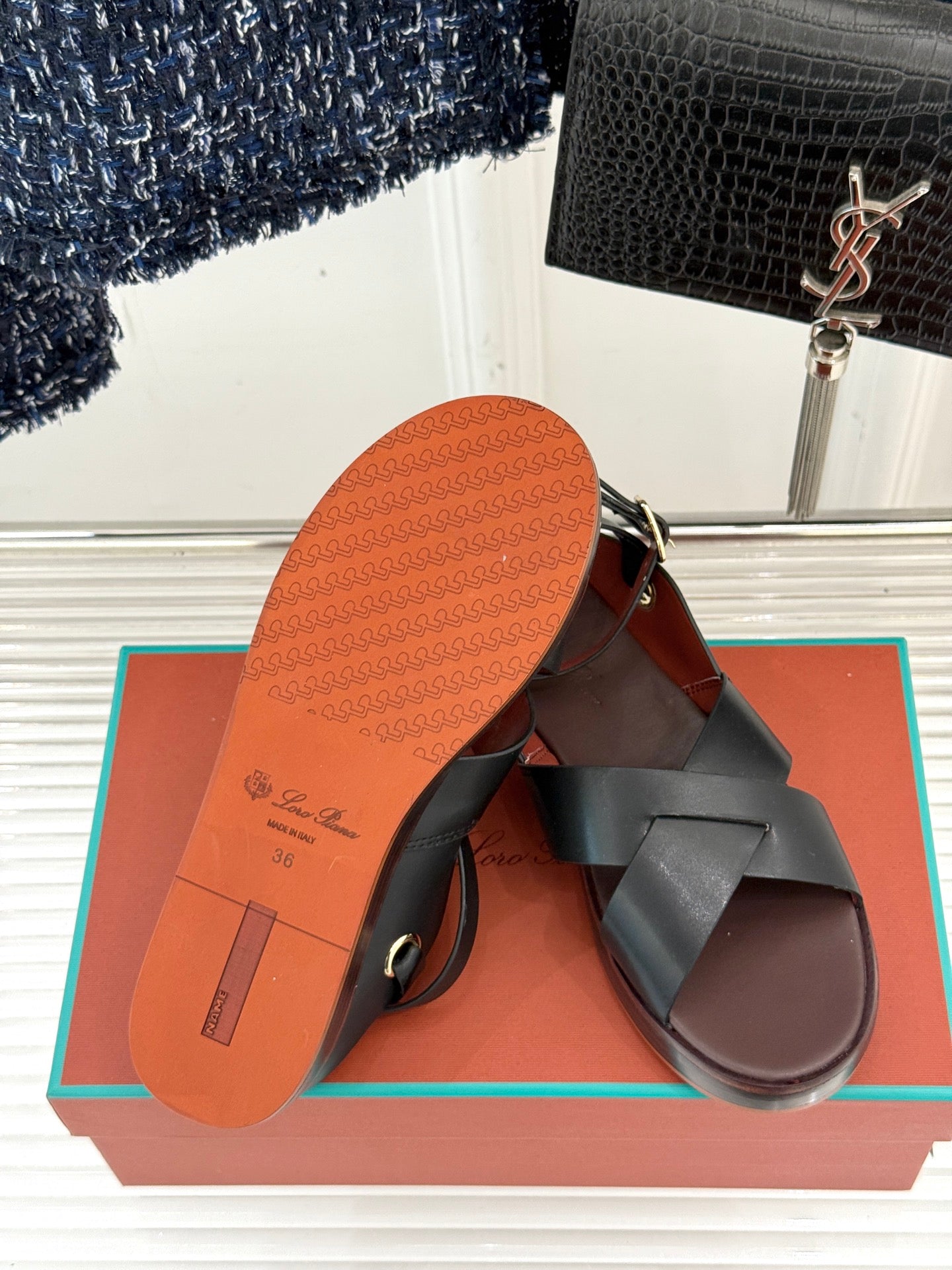 SANDALS THICK SOLE CROSS STRAP IN WHITE AND BROWN CALFSKIN