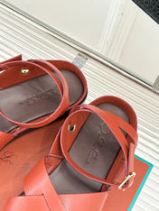 SANDALS THICK SOLE CROSS STRAP IN BURNT ORANGE AND BROWN CALFSKIN