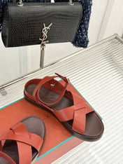 SANDALS THICK SOLE CROSS STRAP IN BURNT ORANGE AND BROWN CALFSKIN