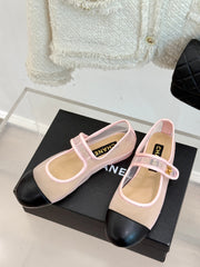 FLAT SHOES IN PINK MESH AND BLACK LAMBSKIN