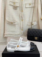 FLAT SHOES IN WHITE MESH AND BLACK LAMBSKIN