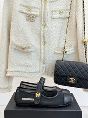 FLAT SHOES IN BLACK MESH MIX LAMBSKIN