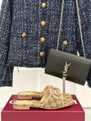 SLIDE SANDALS IN DARK BEIGE FABRIC EMBOSSED LOGO STYLE 3