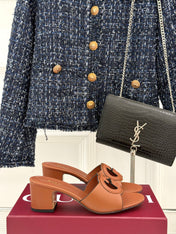 MID-HEEL MULE IN RUST BROWN CALFSKIN