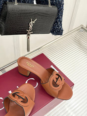 MID-HEEL MULE IN RUST BROWN CALFSKIN