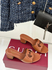 MID-HEEL MULE IN RUST BROWN CALFSKIN