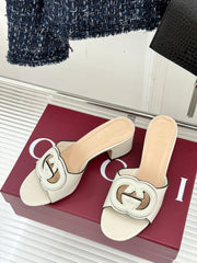 MID-HEEL MULE IN CREAM WHITE CALFSKIN