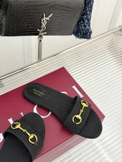 SLIDE SANDALS IN BLACK FABRIC EMBOSSED LOGO