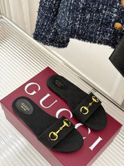 SLIDE SANDALS IN BLACK FABRIC EMBOSSED LOGO