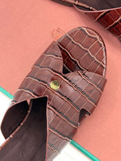 LP SANDALS 25S IN MAHOGANY RED LAMBSKIN SNAKE EMBOSSING