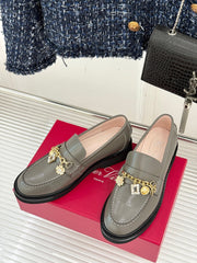 ROGER VIVIER 25S RANGERS CHAIN LOAFER IN OLIVE GRAY CALFSKIN