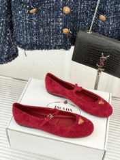 PRADA 25S SOFT PADDED BALLERINAS IN DARK RED SUEDE