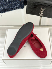 PRADA 25S SOFT PADDED BALLERINAS IN DARK RED SUEDE