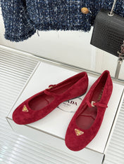 PRADA 25S SOFT PADDED BALLERINAS IN DARK RED SUEDE