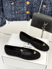 PRADA 25S SOFT PADDED BALLERINAS IN BLACK SUEDE
