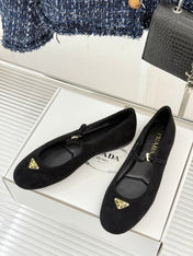 PRADA 25S SOFT PADDED BALLERINAS IN BLACK SUEDE