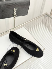 PRADA 25S SOFT PADDED BALLERINAS IN BLACK SUEDE