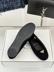 PRADA 25S SOFT PADDED BALLERINAS IN BLACK SUEDE