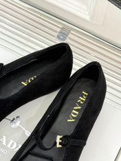 PRADA 25S SOFT PADDED BALLERINAS IN BLACK SUEDE