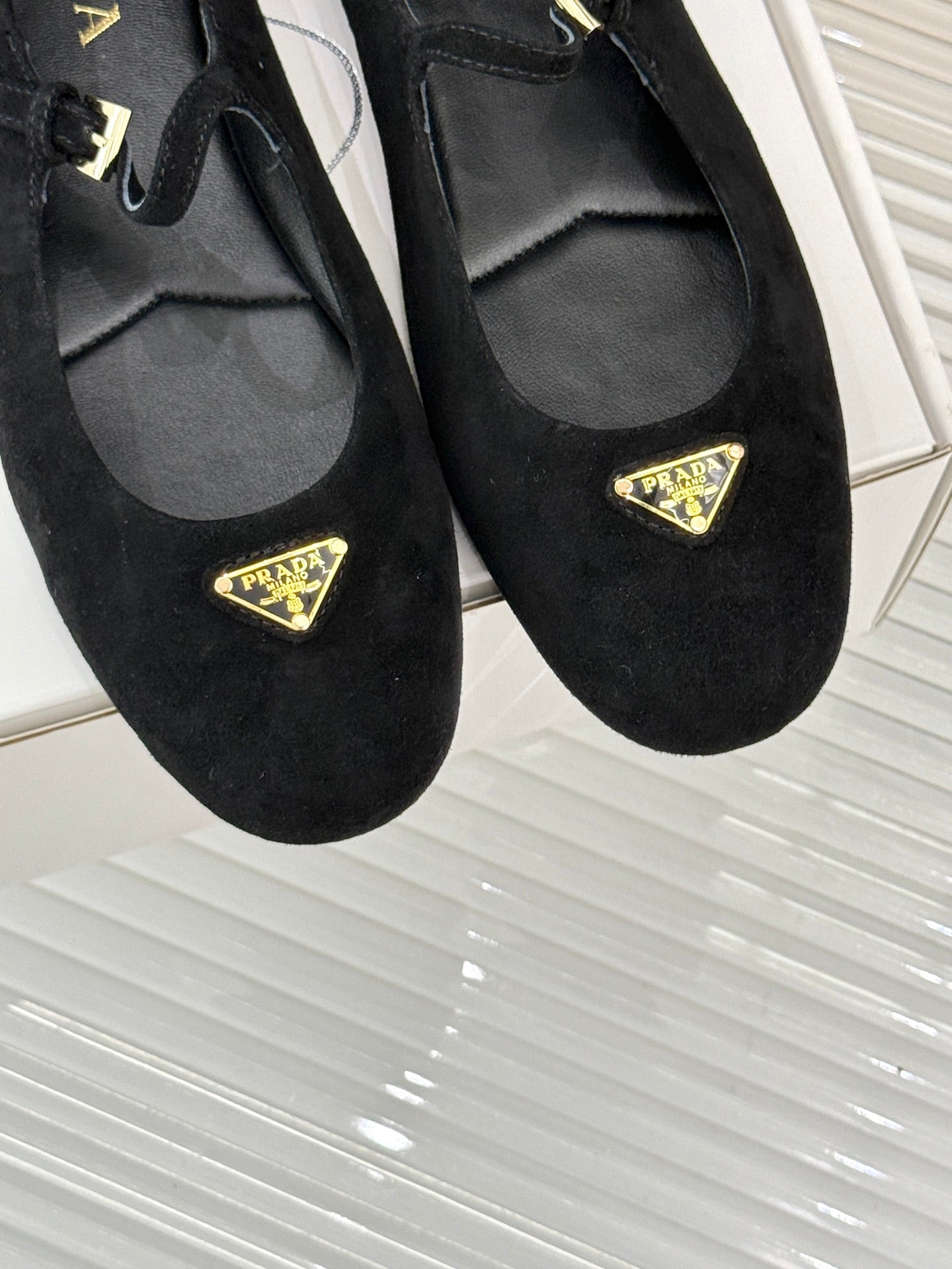 PRADA 25S SOFT PADDED BALLERINAS IN BLACK SUEDE