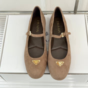 PRADA 25S SOFT PADDED BALLERINAS IN BROWN SUEDE