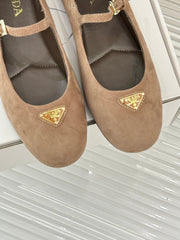 PRADA 25S SOFT PADDED BALLERINAS IN BROWN SUEDE