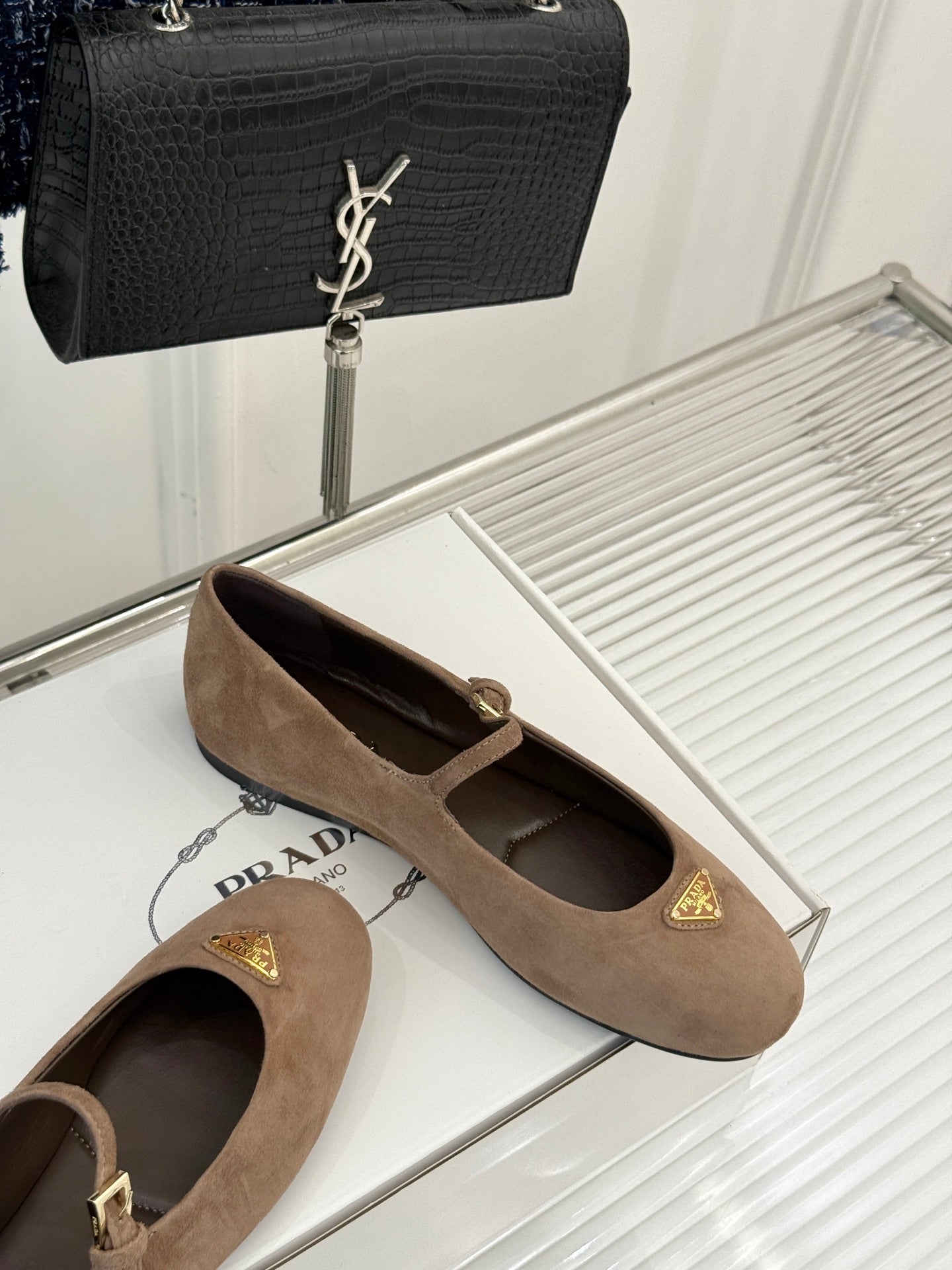 PRADA 25S SOFT PADDED BALLERINAS IN BROWN SUEDE