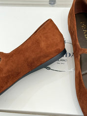 PRADA 25S SOFT PADDED BALLERINAS IN BURNT ORANGE SUEDE