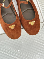 PRADA 25S SOFT PADDED BALLERINAS IN BURNT ORANGE SUEDE