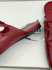 PRADA 25S DUAL MARY JANE BALLERINA MULES IN RED WINE CALFSKIN