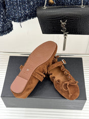 ALAIA 26S MARY JANE FLATS IN BROWN SUEDE WITH BOW