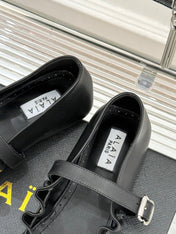 ALAIA 26S MARY JANE FLATS IN BLACK LAMBSKIN WITH BOW