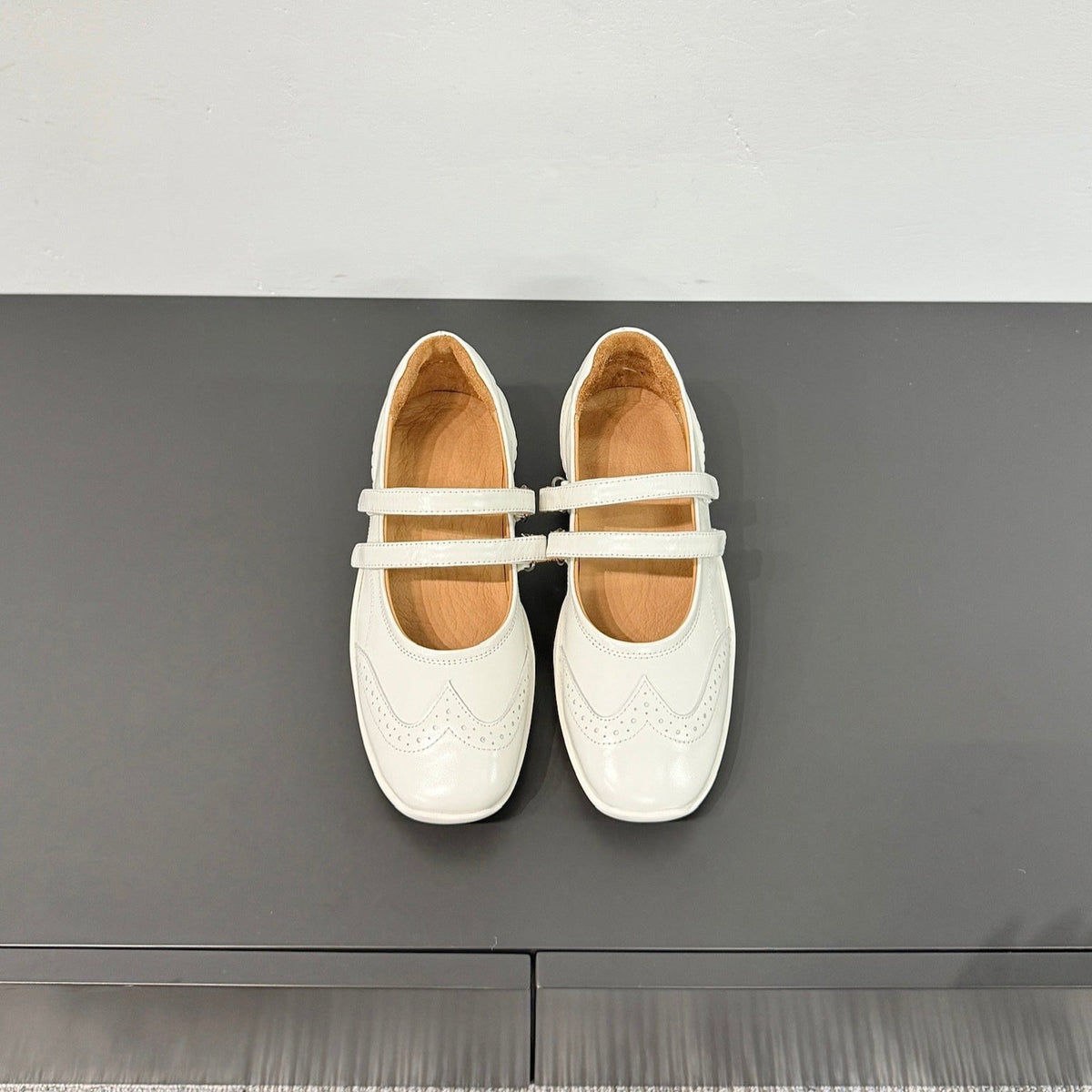 LP DOUBLE-STRAP MARY JANE FLATS 25S IN WHITE LAMBSKIN