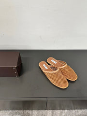 ALAIA FLAT MULES IN COPPER BROWN MESH FISHNET