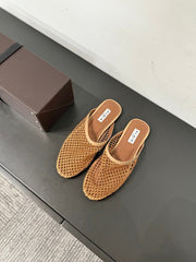 ALAIA FLAT MULES IN COPPER BROWN MESH FISHNET