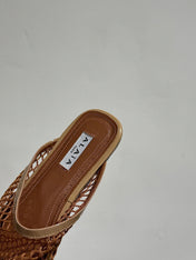 ALAIA FLAT MULES IN COPPER BROWN MESH FISHNET