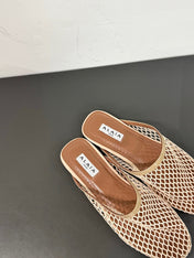 ALAIA FLAT MULES IN BEIGE MESH FISHNET