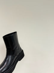 VIV' RANGERS CHELSEA ANKLE BOOTS IN BLACK CALFSKIN WITH BLACK CRYSTAL BUCKLE