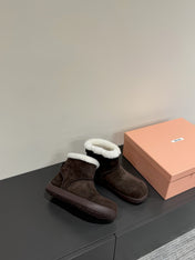 ANKLE BOOTS IN DARK CHOCOLATE SUEDE AND FLEECE LINING