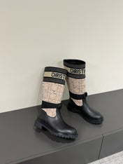 D-MAJOR BOOT TAUPE AND BLACK TECHNICAL FABRIC AND BLACK CALFSKIN