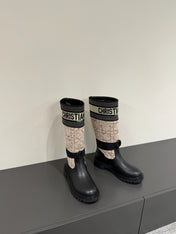 D-MAJOR BOOT TAUPE AND BLACK TECHNICAL FABRIC AND BLACK CALFSKIN