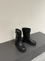 MAJOR ANKLE BOOT BLACK CALFSKIN WITH SHEARLING WOOL LINING