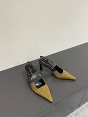 HIGH SLINGBACKS POINTED-TOE IN METALLIC GOLD LAMBSKIN WITH CRYSTALS