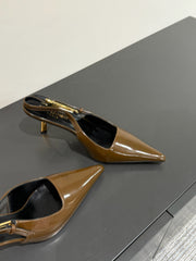 LEE SLINGBACK PUMPS 75 MM IN COFFEE BROWN PATENT CALFSKIN